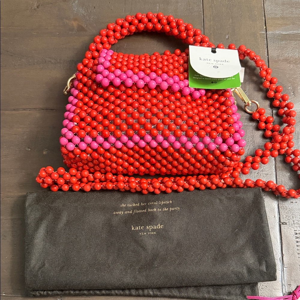 Kate Spade Vibrant Red and Pink Beaded Crossbody Mini Bag